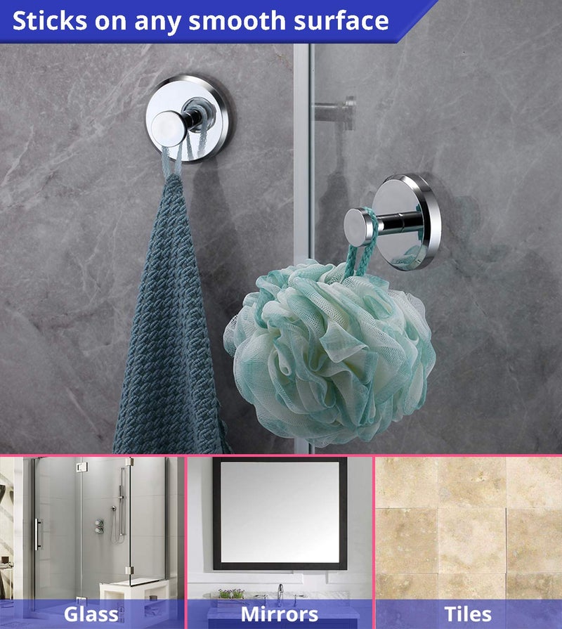 HOME SO Suction Cup Hooks for Shower, Bathroom, Kitchen, Glass Door, Mirror, Tile â€“ Loofah, Towel, Coat, Bath Robe Hook Holder for Hanging up to 15 lbs â€“ Waterproof & Rustproof, Chrome (4-Pack) - Image 2